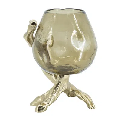 Breebe 8.5 X 7.1 X 10.4" Gold Pinched Candle Holder With Aluminum Legs In Brown
