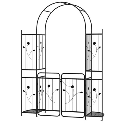 Breebe 87 Inch Tall Garden Arch With Gate Planter Shelves Climbing Trellises In Black