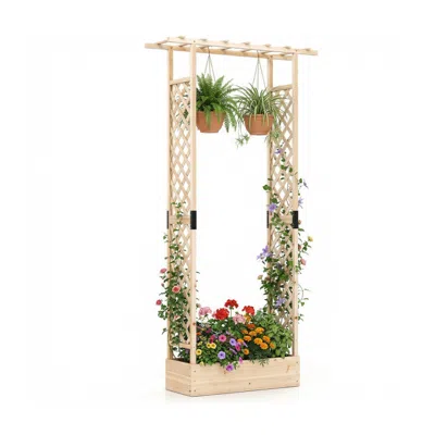 Breebe 89 Inch Tall Wooden Raised Garden Bed With Side Trellis And Hanging Roof Drainage Holes In Neutral