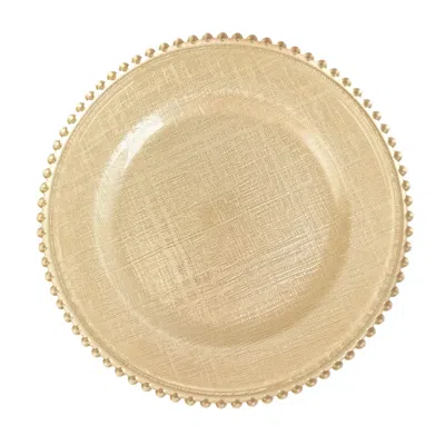Breebe 8-pack Glass Round Charger Plates 12" In Gold With Beaded Rim & Cross-stitch Pattern, Event Tabletop