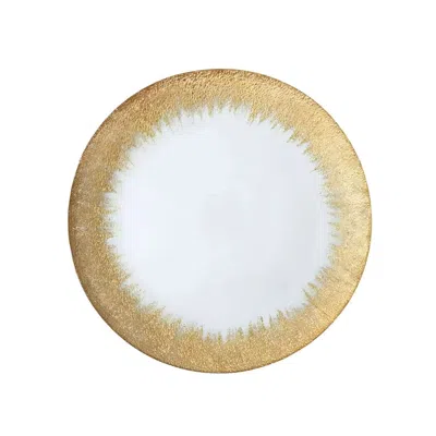 Breebe 8-pack Glass Round Charger Plates 13" In Clear With Metallic Gold Spray Rim, Decorative Dinner Charg