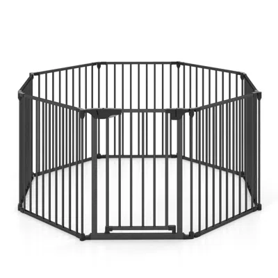Breebe 8-panel Extra Wide Baby Gate Adjustable Pet Safety Fence With Auto-close Door In Black