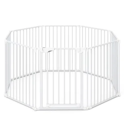 Breebe 8-panel Extra Wide Baby Gate Adjustable Pet Safety Fence With Auto-close Door In Silver