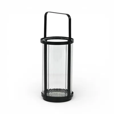 Breebe 9" Clear And Black Glass And Metal Tabletop Lantern Candle Holder