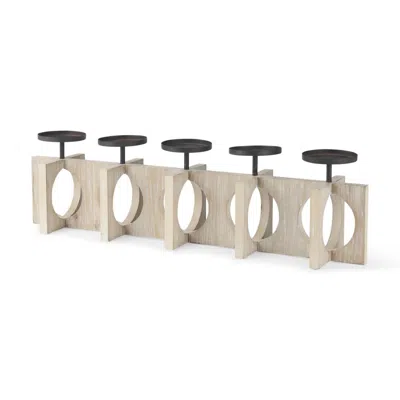 Breebe 9" Distressed Geometric Solid Wood And Metal Tabletop Pillar Candle Holder In Neutral