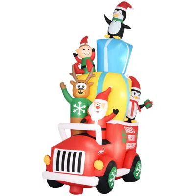 Breebe 9 Ft Christmas Santa Claus Inflatable In Gift Car With Elk Elf And Penguins Led Yard Decoration In Multi