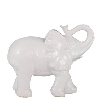 Breebe 9.1 X 4.2 X 7.5" Trumpeting Elephant Accent In White