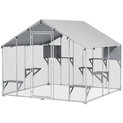 Breebe 95" Extra Large Metal Outdoor Catio With Waterproof Cover And Platforms In Silver