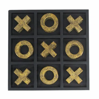 Breebe 9.8 X 9.8 X 1.2" Black Wooden Tic-tac-toe Game Set With Gold Iron Pieces