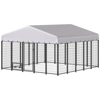 Breebe 9.8 X 9.8 X 6 Ft Outdoor Dog Run Enclosure With Feeding Station In Neutral
