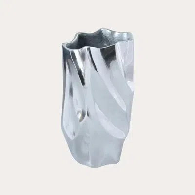 Breebe Abstract Silver Aluminum Vase Fluid Sculptural Decor
