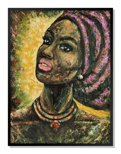Breebe African Portrait 30" × 39" Hand-painted Mixed-media Wall Art And Textured Contemporary Figurative Pa In Multi