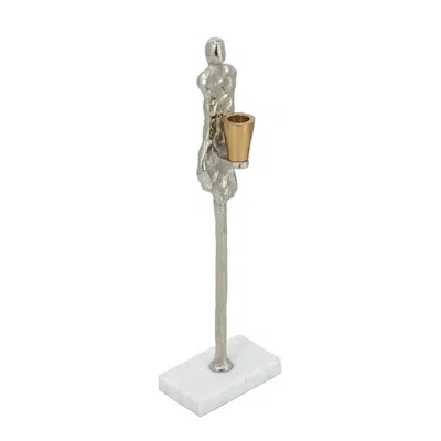 Breebe Aluminum Taper Candle Holder Abstract Human Design Marble Stand 4.8 X 3 X 15.8 Inches In Silver