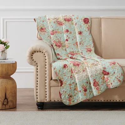 Breebe Antique Rose Blue Throw In Green