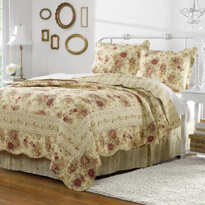 Breebe Antique Rose Ecru Quilt Set 3-piece King/cal King