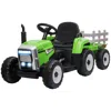 Breebe Aosom 12v Ride On Tractor With Trailer, 25w Dual Motors, Battery Powered Electric Tractor With Remot In Green