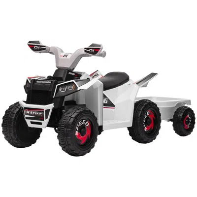 Breebe Aosom Kids Atv Quad Car With Back Trailer, 6v Electric Ride On Car With Forward Backward Function, W In White
