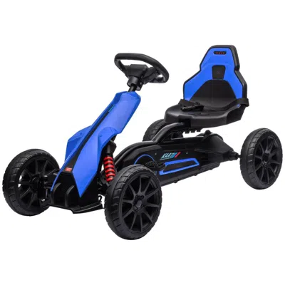 Breebe Aosom Kids Pedal Go Kart, Outdoor Ride On Toy With Adjustable Seat, Swing Axle, Handbrake, 4 Non-sli In Blue