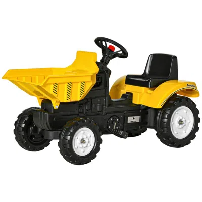 Breebe Aosom Ride On Excavator With Manual Control Bucket, No Power Ride On Tractor Pedal Car Pretend Play  In Yellow