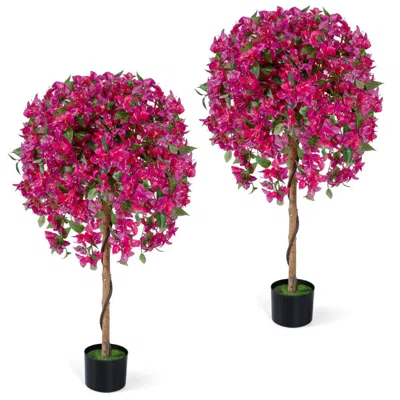 Breebe Artificial Azalea Trees Faux Floral Plants With Vivid Blooming Flowers - Set Of 2 In Pink