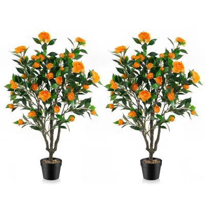 Breebe Artificial Camellia Tree With 37 Flowers And River Stones In Pot