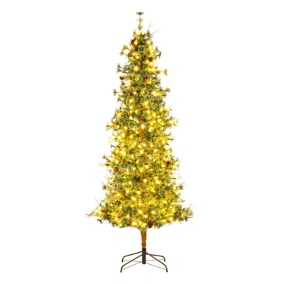 Breebe Artificial Christmas Tree Pre-lit Hinged Xmas Tree With Warm White Led Lights And Pine Cones In Multi