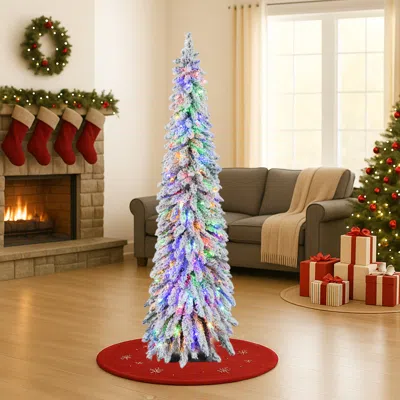 Breebe Artificial Slim Pencil Xmas Tree With Snow-flocked Branches In Multi