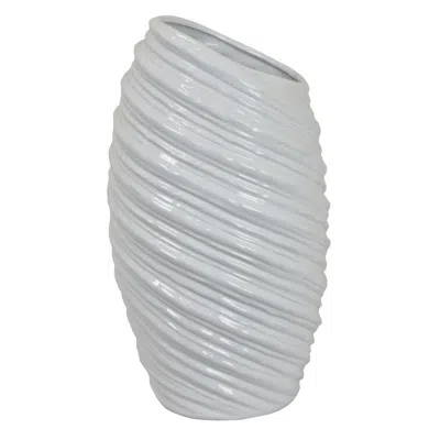 Breebe Avery Tall Modern Vase Angled Spiral Design, White Ceramic 17 Inch In Gray