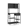 Breebe Baker's Rack With Charging Station, Shelves And 12 Hooks In Black