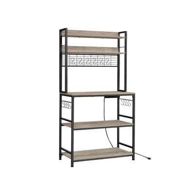 Breebe Baker's Rack With Power Outlet Greige And Black