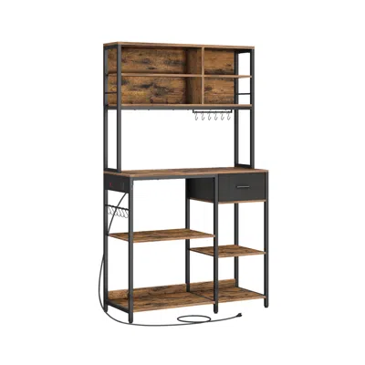 Breebe Bakers Rack With 12 Hooks Rustic Brown And Ink Black