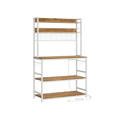 Breebe Bakers Rack With 14 Hooks Rustic Walnut And White