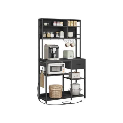 Breebe Bakers Rack With Charging Station In Black