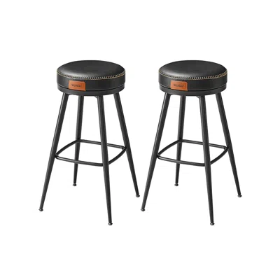 Breebe Bar Stools Set Of 2, Bar Height Swivel Bar Stools, Synthetic Leather With Stitching, Mid-century Mod In Blue