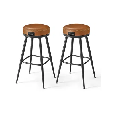 Breebe Bar Stools Set Of 2, Bar Height Swivel Bar Stools, Synthetic Leather With Stitching, Mid-century Mod