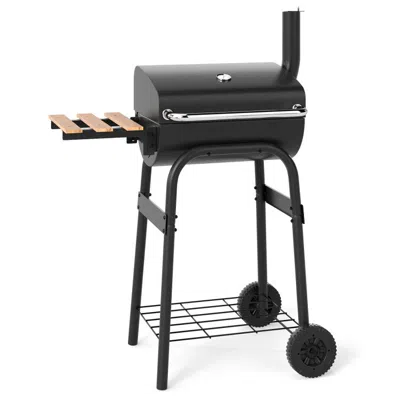 Breebe Barrel Charcoal Grill With Foldable Side Table And Thermostat In Black