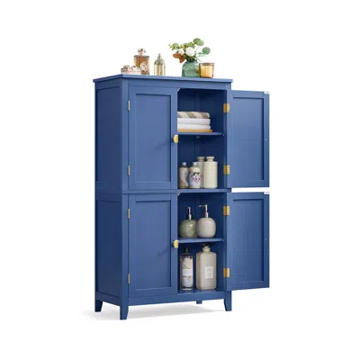 Breebe Bathroom Floor Storage Cabinet With 4 Doors In Blue