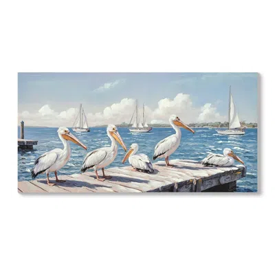 Breebe Beach Wall Art, Large Blue Ocean Seagull Canvas Painting Prints 20"x44" In Multi