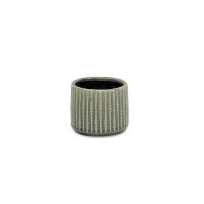 Breebe Beige And Green Ceramic 12 Ounce Striped Round Distressed Pot Planter In Gray