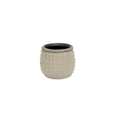 Breebe Beige And Grey Ceramic 12 Ounce Dotted Round Distressed Pot Planter In Neutral