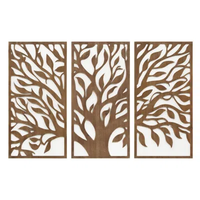 Breebe Birch Botanical Two-tone Wood Panel Wall Decor Set In Brown