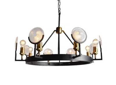 Breebe Black And Gold Unique Statement Eight Light Metal Chandelier With Clear Shades In Multi