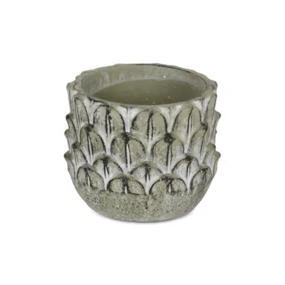 Breebe Black And Grey Cement 49 Ounce Leaf Round Distressed Pot Planter In Green