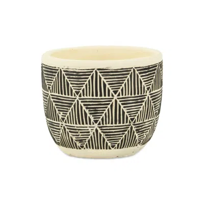 Breebe Black And White Ceramic 30 Ounce Geometric Round Distressed Pot Planter In Gray