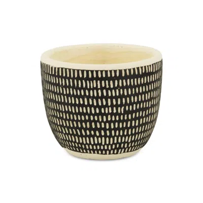Breebe Black And White Ceramic 39 Ounce Dotted Round Distressed Pot Planter