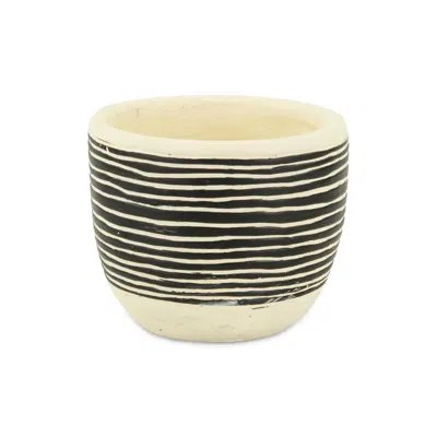 Breebe Black And White Ceramic 39 Ounce Striped Round Distressed Pot Planter