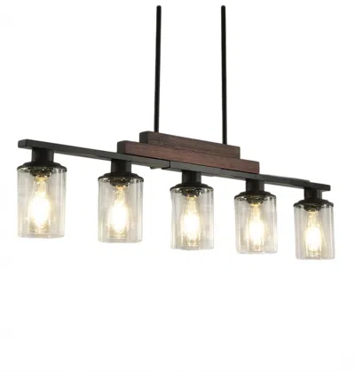 Breebe Black Kitchen Island Five Light Plastic And Wrought Iron Transparent Glass Flush Chandelier With Sto