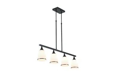 Breebe Black Kitchen Island Four Light Glass And Wrought Iron Frosted Glass Flush Chandelier With Black Sha
