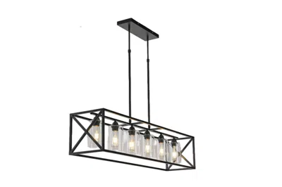 Breebe Black Kitchen Island Six Light Acrylic And Wrought Iron Mercury Glass Flush Chandelier With Black Sh
