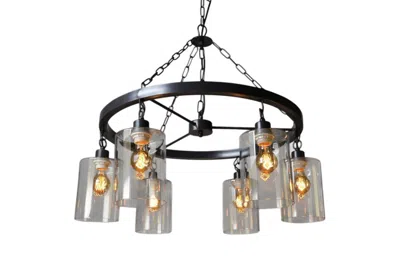 Breebe Black Shaded Six Light Metal And Transparent Glass Chandelier With Clear Shades In Multi